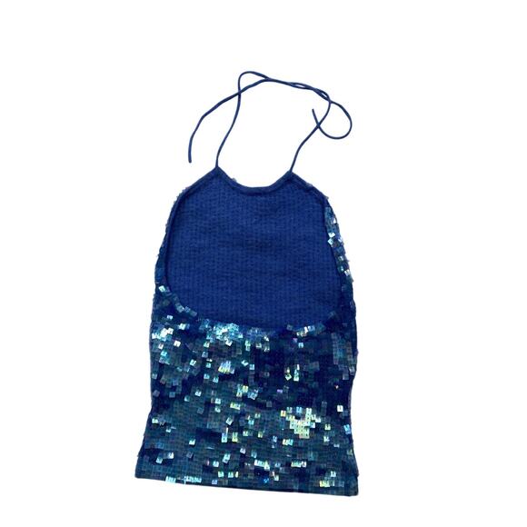 Y2k Gap Blue Sequin Knit Halter Top - Picture 3 of 3